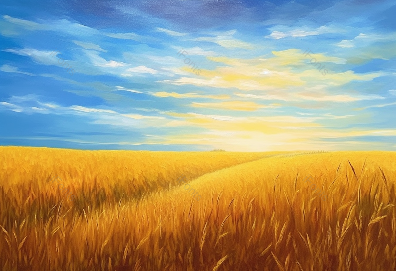 天空下的小麦田野油画背景,插画/手绘图,插画/手绘图库,插画/手绘图下载,插画/手绘
